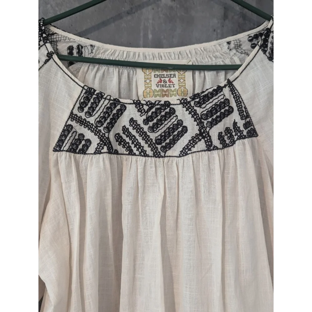 Women's Chelsea & Violet Blouse, Size L, White with Black Embroidery - Picture 3 of 6